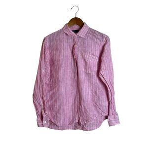 Gap pink 100% linen striped 1/2 button‎ shirt